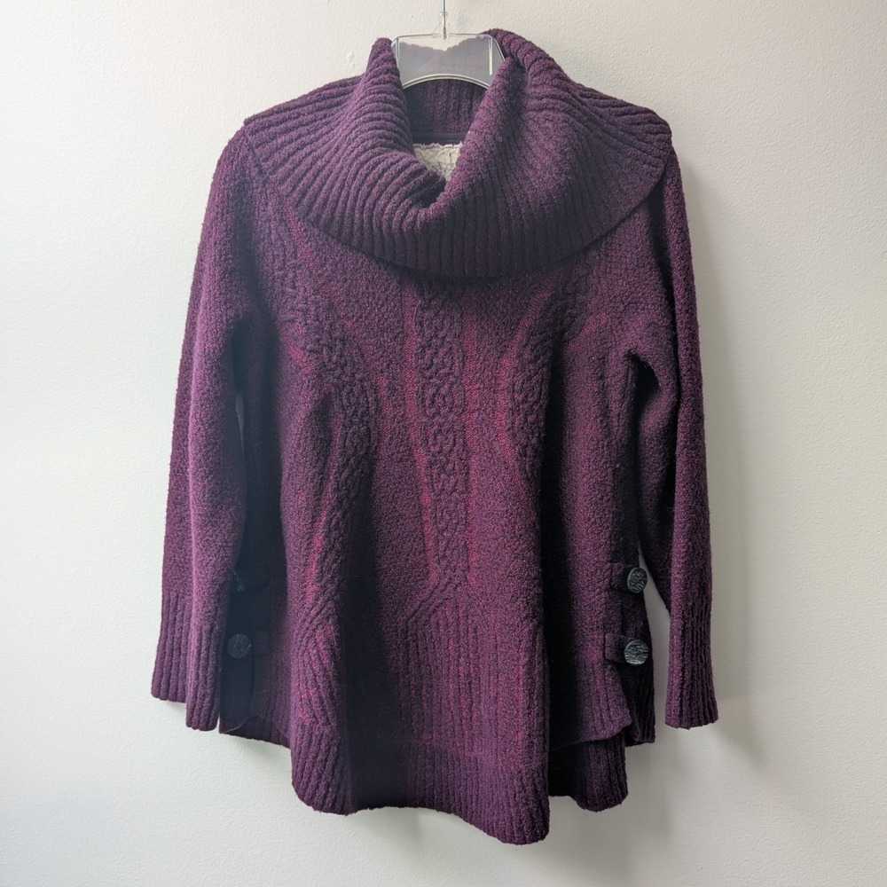 Anthropologie Angel of the North Sweater Purple Cowl Neck Chunky Cable Knit XL